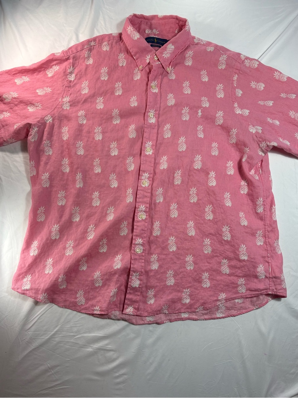 Ralph lauren linen polo shirt linen pineapple print men size XXL pink